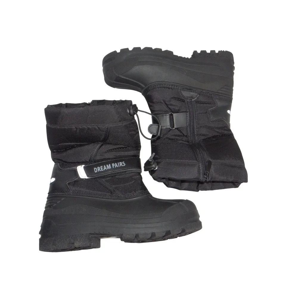 Dream Pairs Kids Black Insulated Waterproof Snow Boots Faux Fur Lined Size 3